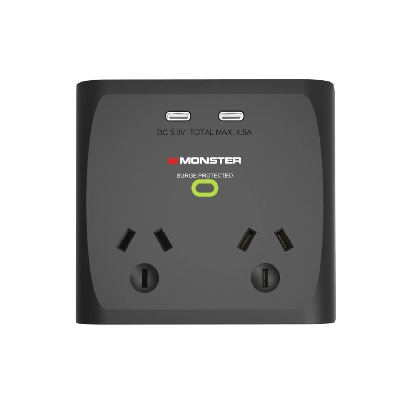 Monster 2-Port+USB Surge Black Computers Monster, Cables Product image.
