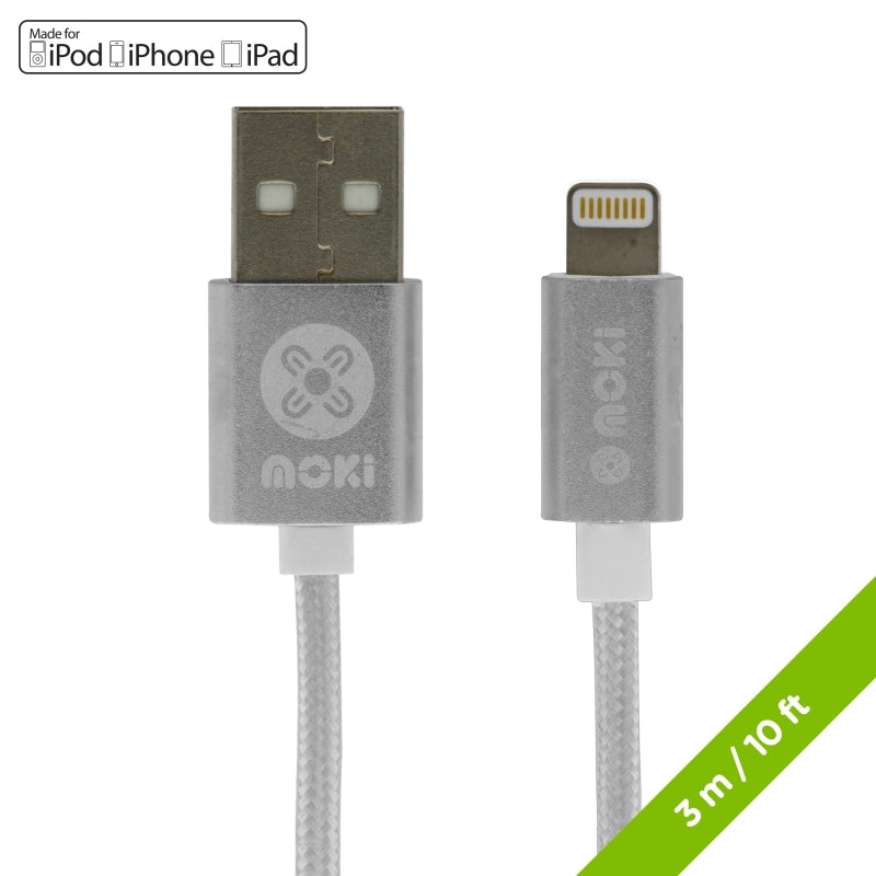 Moki Lightning Cable 3M Silver Computers Moki, Cables Product image.