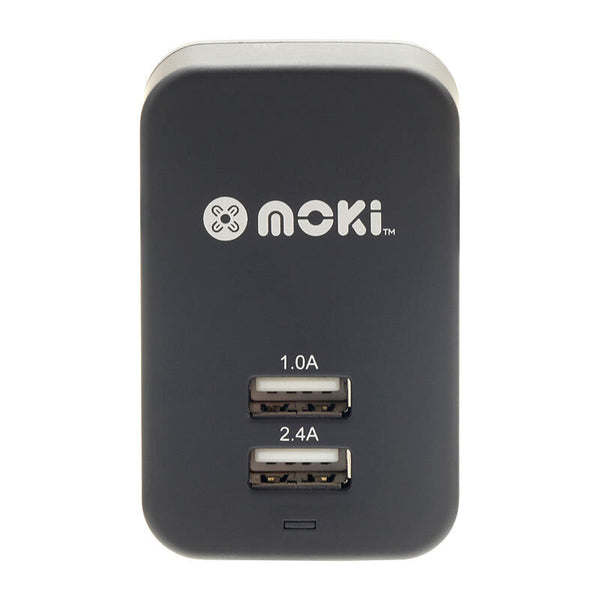 Moki Dual USB Wall Charger Blk Computers Moki, Cables Product image.