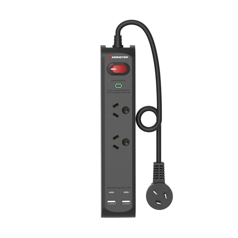 Monster 2-Port Surge+USB Black Computers Monster, Cables Product image.
