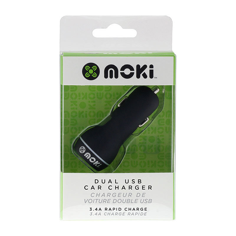 Moki Dual USB Car Charger Blk Computers Moki, Cables Product image.